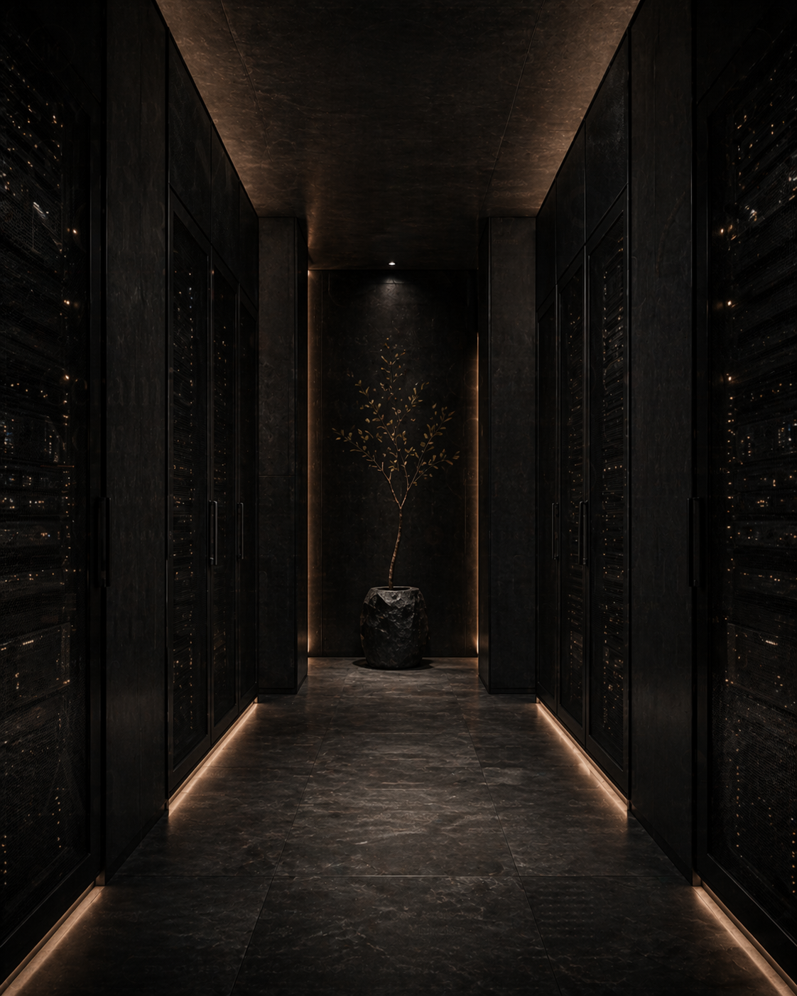 A long illuminated corridor suggesting forward momentum and deliberate direction